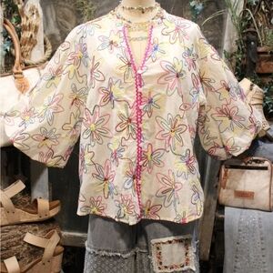 NWT - Easel Multicolor Floral Embroidered Blouse - Medium